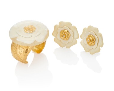 View full screen - View 1 of Lot 153. CHANEL | CUFF AND PAIR OF EARCLIPS .