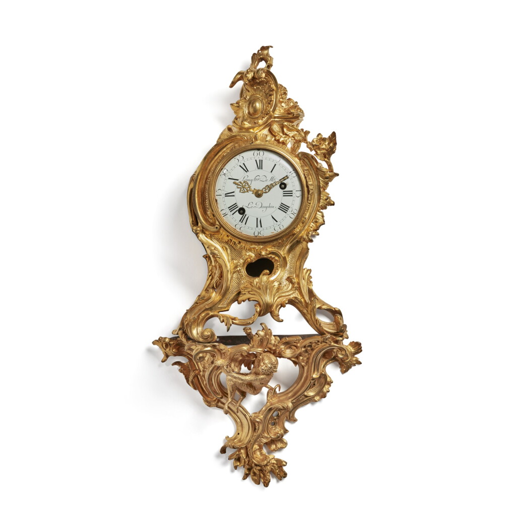View full screen - View 1 of Lot 686. A Louis XV Gilt Bronze Cartel Clock and Bracket, Mid-18th Century.