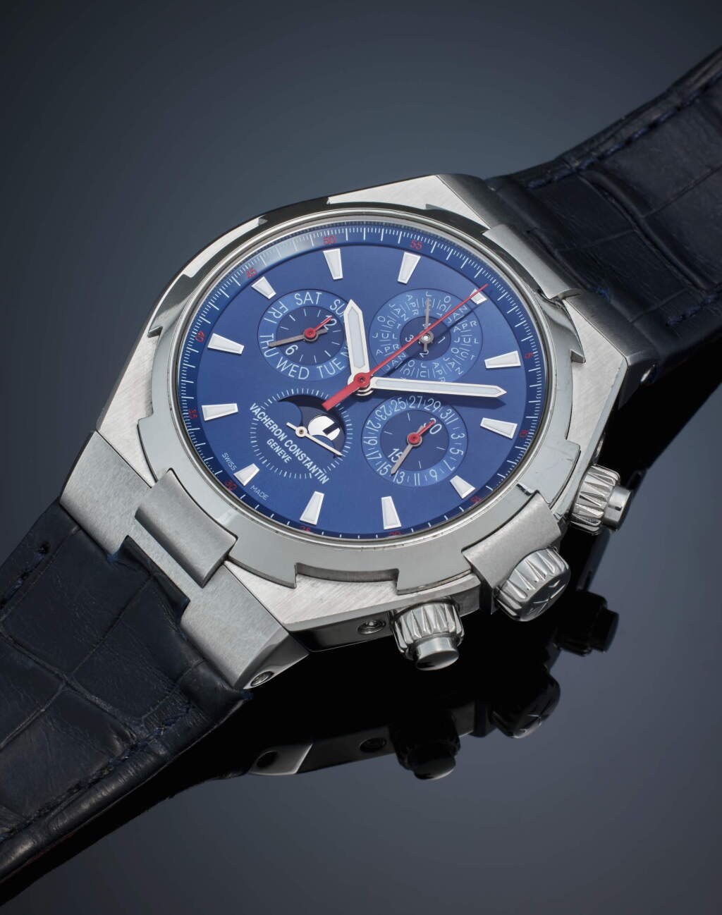 View full screen - View 1 of Lot 75. Reference 49020 Overseas Chronograph Perpetual Calendar ‘Madison and 64th’ | A limited edition stainless steel automatic perpetual calendar chronograph wristwatch with leap year indication and moon phases, Made for the New York City Boutique Opening, Circa 2011.