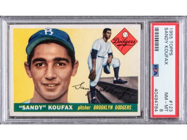 View full screen - View 1 of Lot 29. 1955 Topps #123 Sandy Koufax Rookie Card – PSA NM-MT 8.