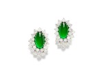 Pair of Jadeite and Diamond Earrings | 天然翡翠 配 鑽石 耳環一對
