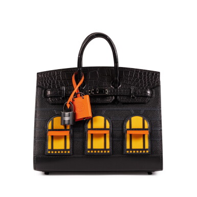 View full screen - View 1 of Lot 668. Black Matte Alligator, Black Madame, Sombrero, Orange H and Jaune Ambre Swift Midnight Faubourg Birkin 20 Sellier Black Pvd Hardware, 2022 .