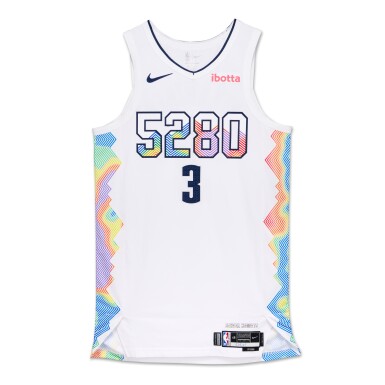 View full screen - View 1 of Lot 80. Julian Strawther Denver Nuggets 2025 NBA Playoffs Western Conference Semifinals Game Worn City Edition Jersey | Game 6 .