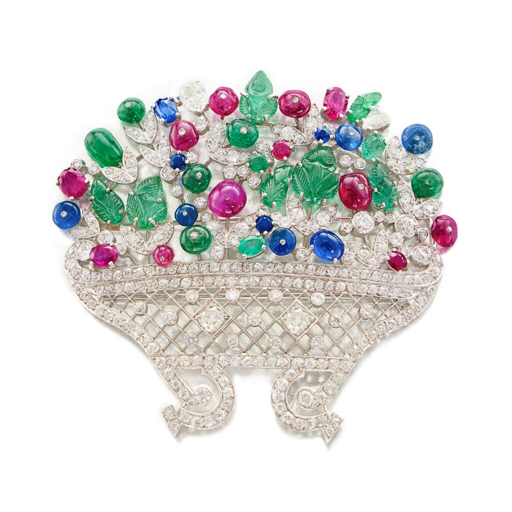 View full screen - View 1 of Lot 584. Emerald, Ruby, Sapphire and Diamond Clip-Brooch.