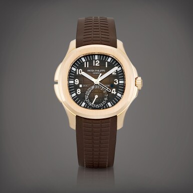 View full screen - View 1 of Lot 2153. Aquanaut Travel Time, Reference 5164 | A pink gold dual time zone wristwatch with date and day and night indication, Circa 2022 | 百達翡麗 | AQUANAUT TRAVEL TIME 型號5164 | 粉紅金兩地時間腕錶,備日期及晝夜顯示,約2022年製.