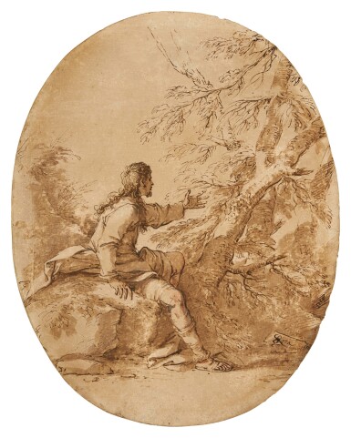 View full screen - View 1 of Lot 37. Seated Man Gesturing toward a Tree.