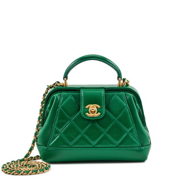 View full screen - View 1 of Lot 62. Green Shiny Quilted Lambskin Mini Doctor Top Handle Brushed Gold Hardware, 2024.