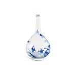 A small blue and white 'landscape' bottle vase, Late Ming - early Qing dynasty | 明末至清初 青花山水人物圖小瓶