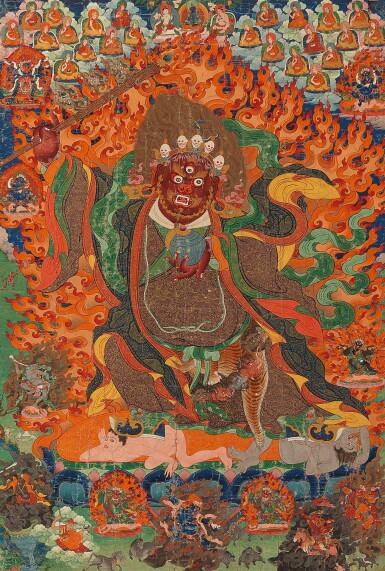 View full screen - View 1 of Lot 304. A Thankga Depicting Raudrantaka Mahakala, Tibet, 19th Century.