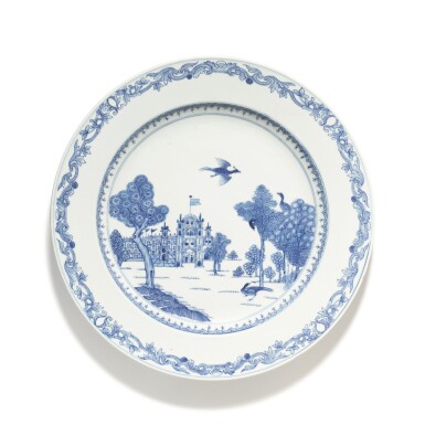 View full screen - View 1 of Lot 272. A blue and white 'Burghley House' dish, Qing dynasty, circa 1745.