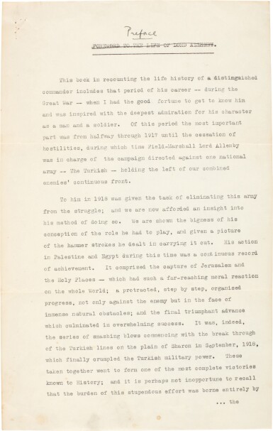 全萤幕检视 - 查看3E.H. Allenby | Autograph letter signed and a typescript preface to his Life signed by Lloyd George的1
