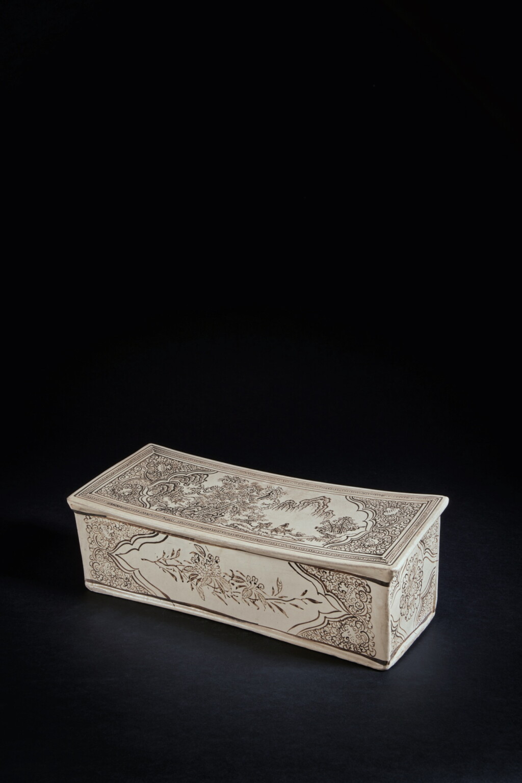 View full screen - View 1 of Lot 196. An inscribed rectangular painted 'Cizhou' 'figural' pillow, Yuan dynasty.