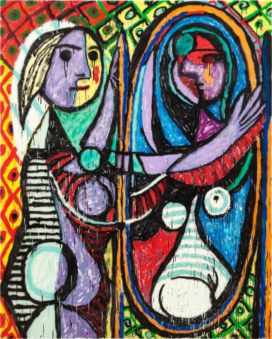 View full screen - View 1 of Lot 1012. MADSAKI | GIRL BEFORE A MIRROR 鏡前的少女 .