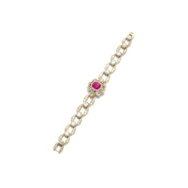 View full screen - View 1 of Lot 808. Pink sapphire and diamond bracelet, late 19th century.