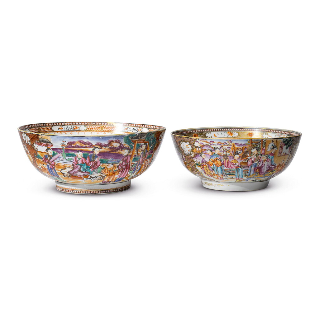 View full screen - View 1 of Lot 288. TWO CHINESE EXPORT 'MANDARIN PALETTE' SMALL PUNCH BOWLS, QING DYNASTY, QIANLONG PERIOD, CIRCA 1785.