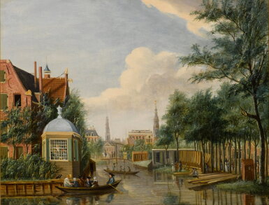 View full screen - View 1 of Lot 357. Amsterdam, a view on the plantage Muidergracht, seen from the Schans, with the Oudezijds Huiszittenhuis, beyond the Westertoren, the Portugese Synagogue and the Tower of the Zuiderkerk.