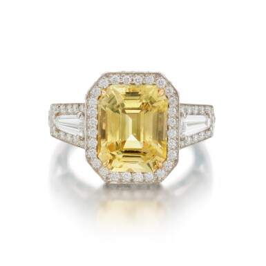 View full screen - View 1 of Lot 445. Yellow Sapphire and Diamond Ring.