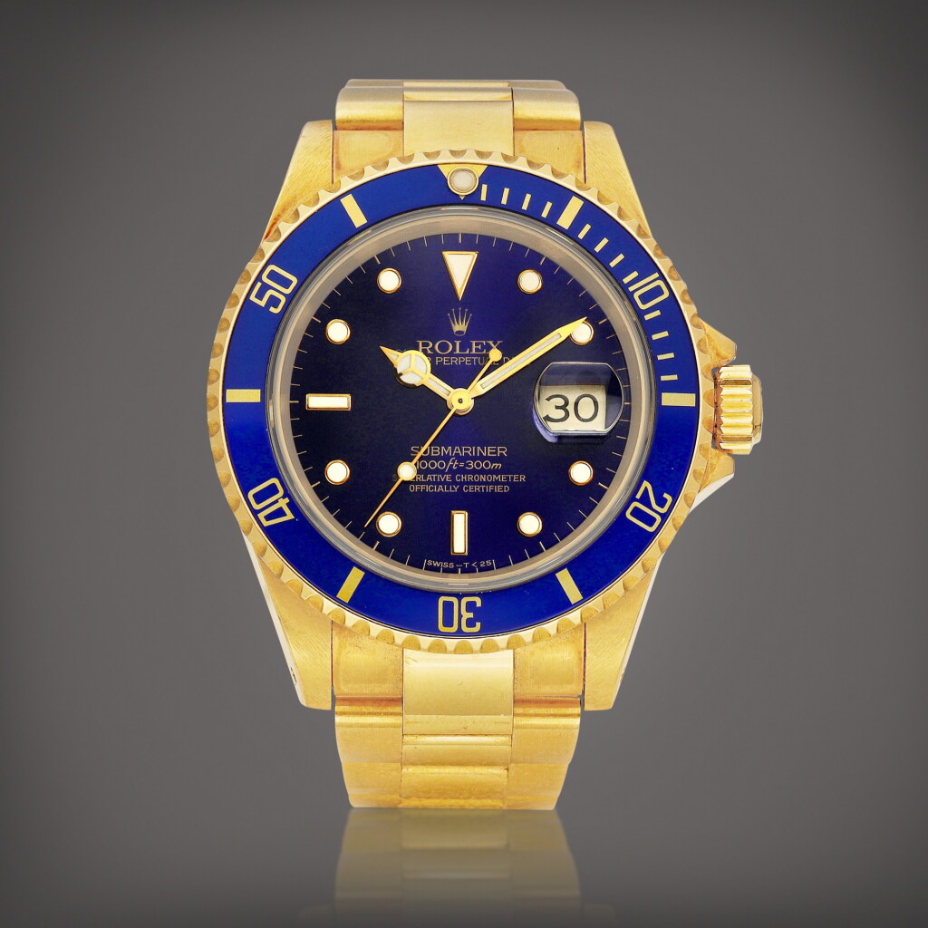 View full screen - View 1 of Lot 2115. Submariner, Reference 16618 A yellow gold wristwatch with date and bracelet, Circa 1991 | 勞力士 | Submariner 型號16618 | 黃金鏈帶腕錶,備日期顯示,約1991年製.