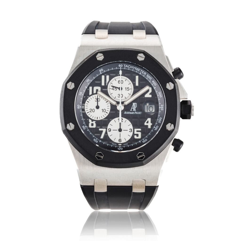 View full screen - View 1 of Lot 105. Reference 25940SK.OO.D002CA.01 Royal Oak Offshore 'Rubber Clad' | A stainless steel and rubber chronograph wristwatch with date, Circa 2000 | 愛彼 25940SK.OO.D002CA.01 型號 Royal Oak Offshore 'Rubber Clad' | 精鋼及橡膠計時腕錶備日期顯示,約2000年製.