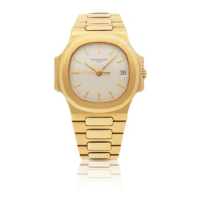 View full screen - View 1 of Lot 158. PATEK PHILIPPE | NAUTILUS, REF 3800, YELLOW GOLD WRISTWATCH WITH DATE AND BRACELET CIRCA 1990.
