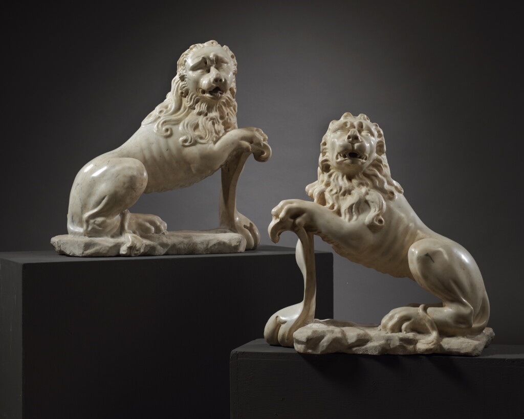 View full screen - View 1 of Lot 59. Pair of Shield-bearing Lions.