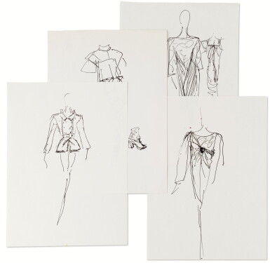 View full screen - View 1 of Lot 12. Four original sketches for fashion, circa 1990 / 2000 |Quatre croquis de mode originaux, des années 1990 / 2000.
