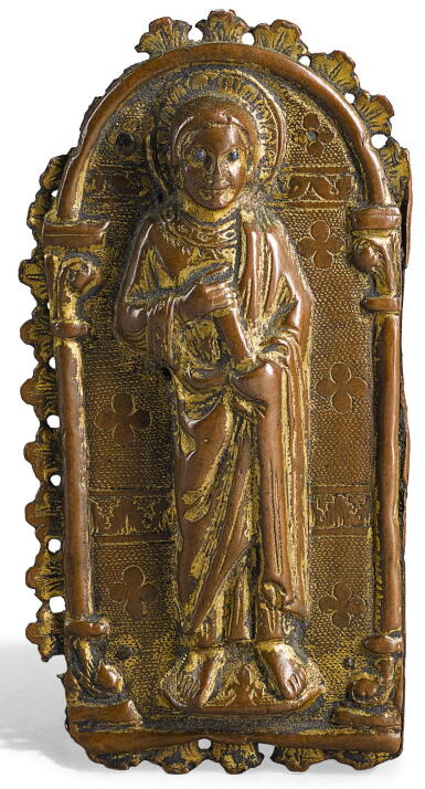 View full screen - View 1 of Lot 4. FRENCH, LIMOGES, 13TH CENTURY | APPLIQUE WITH AN APOSTLE.