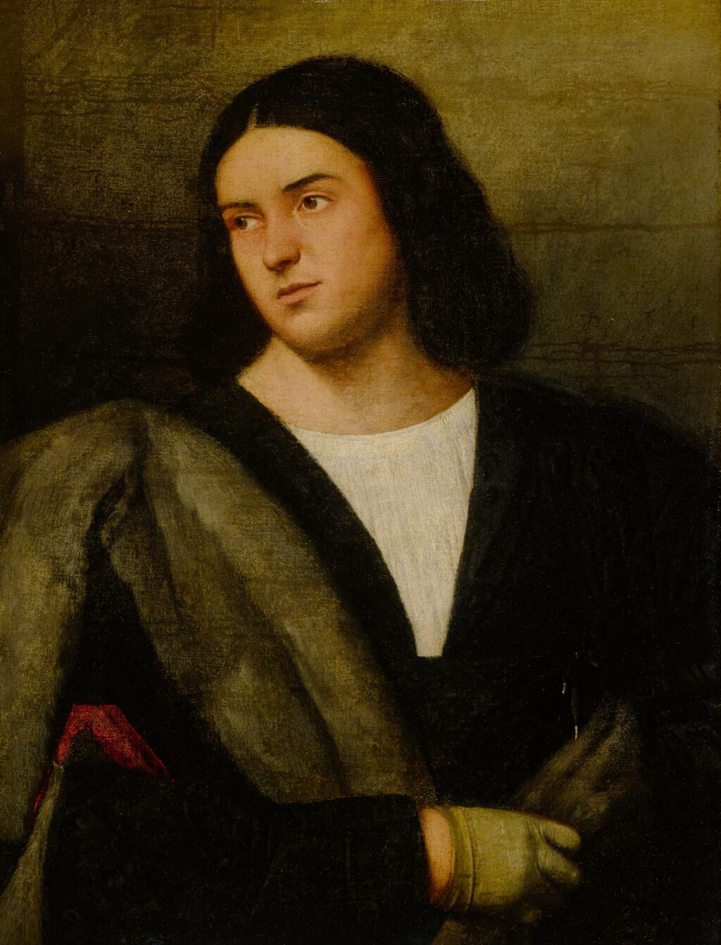 View full screen - View 1 of Lot 2. Portrait of an elegant young man, half length, holding gloves.