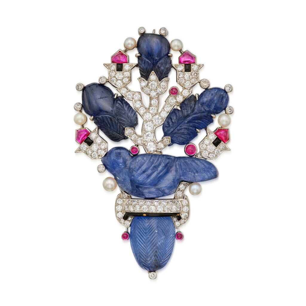 View full screen - View 1 of Lot 536. Diamond, Gem-Set and Enamel Pendant-Brooch | 鑽石配寶石及琺瑯吊墜/胸針.