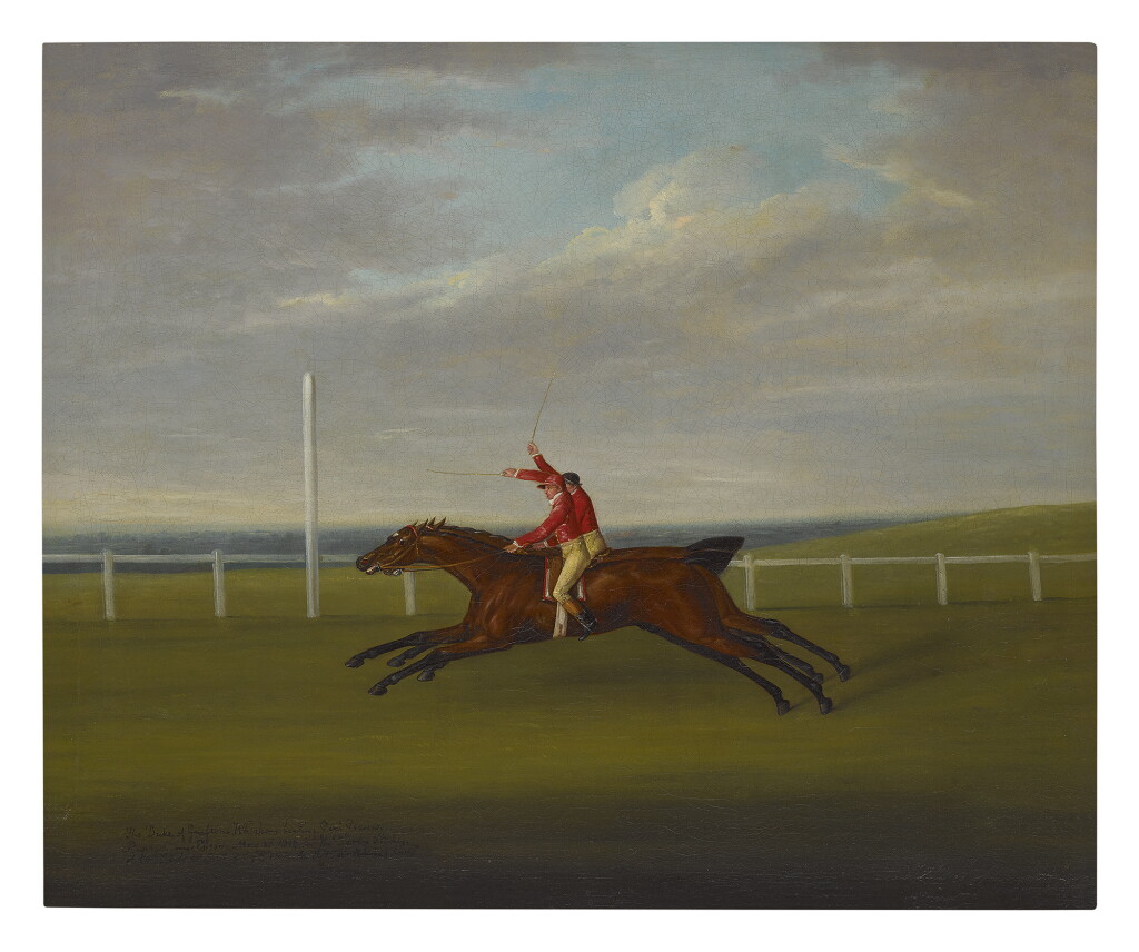 View full screen - View 1 of Lot 287. JOHN NOST SARTORIUS | THE DUKE OF GRAFTON'S HORSE WHISKER VICTORIOUS OVER GENERAL GOWER'S HORSE RAPHAEL AT THE FINISH OF THE 1815 DERBY STAKES.