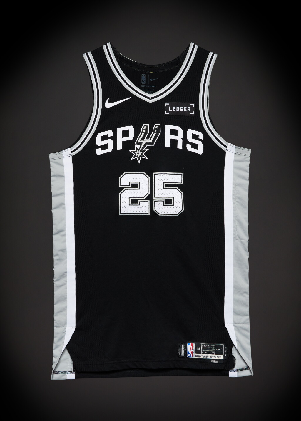 View full screen - View 1 of Lot 30. David Jones García ‘Rookie Debut’ San Antonio Spurs 2025-2026 NBA Tip-Off Game Worn Icon Edition Jersey.