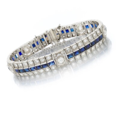 View full screen - View 1 of Lot 13. Sapphire and diamond bracelet (Bracciale con zaffiri e diamanti).