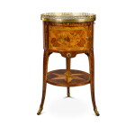 A Louis XVI yewwood, bois satiné, tulipwood, elm, sycamore and parquetry table à écrire, circa 1777, attributed to Jean-François Hache, Grenoble