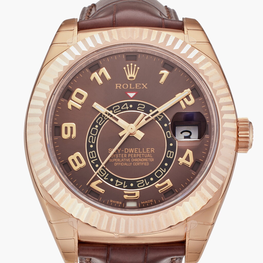 View full screen - View 1 of Lot 10. Reference 326135 Sky-Dweller | A pink gold automatic annual calendar dual time wristwatch, Circa 2013.