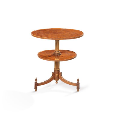 View full screen - View 1 of Lot 71. A rosewood parquetry and parcel gilt walnut gueridon, Dutch work, circa 1775, attributed to Mathias Horrix Pedestal table | Guéridon en marqueterie cubique de palissandre et noyer rechampi or, tavail Hollandais d’époque Louis XVI, vers 1775, attribué à Mathias Horrix Guéridon.