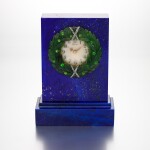 A RARE AND IMPORTANT FABERGÉ JEWELLED, GOLD-MOUNTED, LAPIS LAZULI, NEPHRITE AND GUILLOCHÉ ENAMEL CLOCK, WORKMASTER HENRICK WIGSTRÖM, ST PETERSBURG, CIRCA 1900