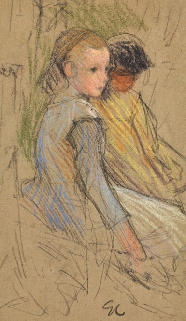 View full screen - View 1 of Lot 61. SIR GEORGE CLAUSEN, R.A., R.W.S., R.I. | STUDY OF TWO GIRLS.