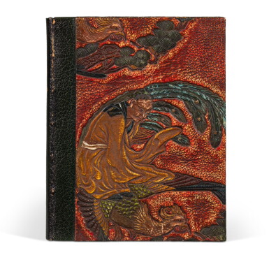 View full screen - View 1 of Lot 95. Un pèlerin d'Angkor. 1912. Édition originale. Un des 100 exemplaires sur Hollande. Reliure d'inspiration chinoise, en papier mâché estampé..