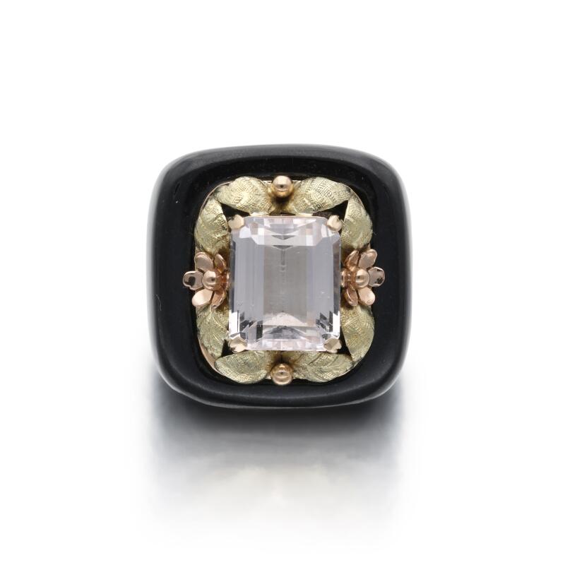 Gold, Morganite And Black Jadeite Jade Cocktail Ring Available For