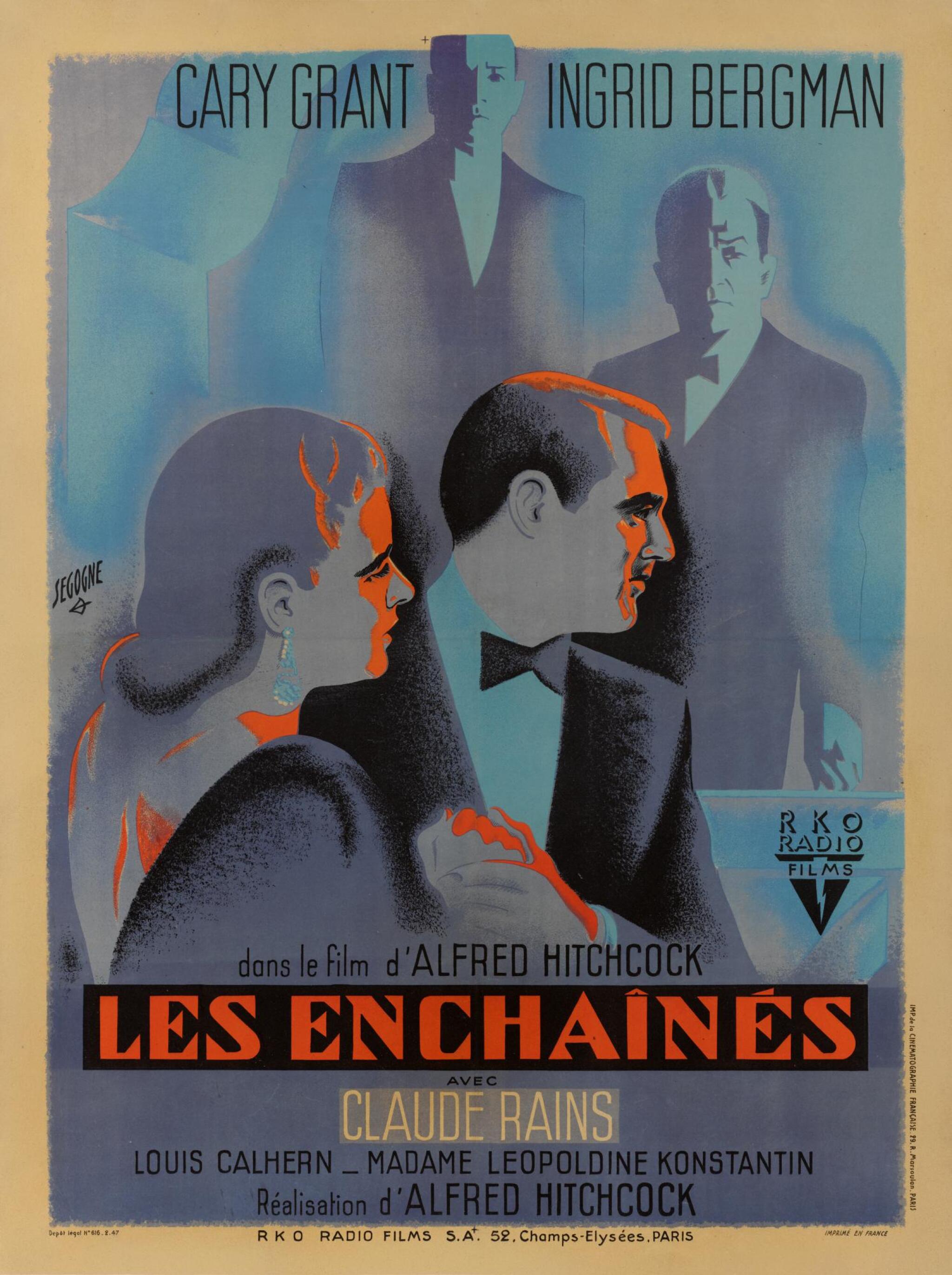 Notorious aka Les Enchaînés (1946, dir. Alfred Hitchcock) French poster by Pierre Segogne