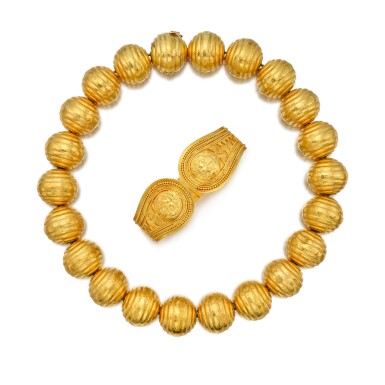 View full screen - View 1 of Lot 388. Gold Necklace and Cuff-Bracelet.