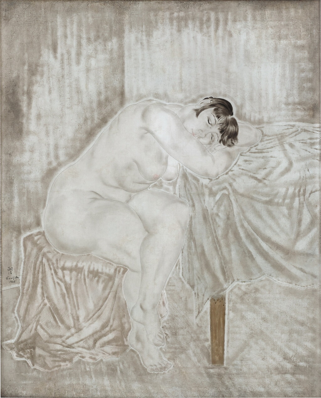 View full screen - View 1 of Lot 7. Léonard Tsuguharu Foujita 藤田嗣治 | Nu assoupi sur la table 在桌上熟睡的裸女.