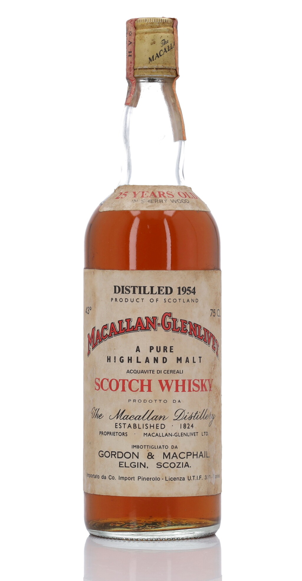 View full screen - View 1 of Lot 108. Macallan-Glenlivet Gordon & MacPhail 25 Year Old 43.0 abv 1954 (1 Bottle 75cl).