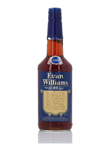 View full screen - View 1 of Lot 387. Evan Williams 23 Year Old 107 Proof 1969 (1 Bottle 75cl).