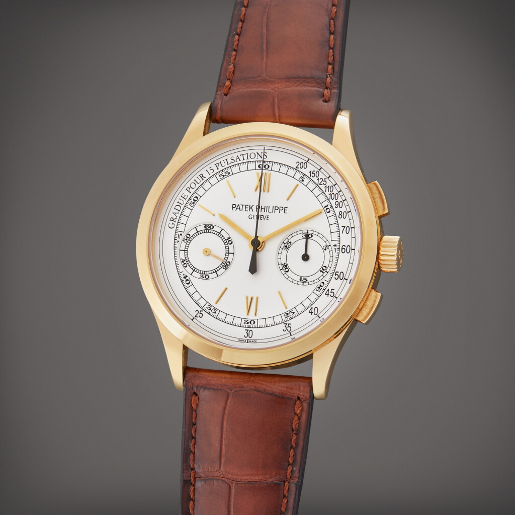 View full screen - View 1 of Lot 69. Reference 5170J-001 | A yellow gold chronograph wristwatch with pulsation scale, Circa 2011.