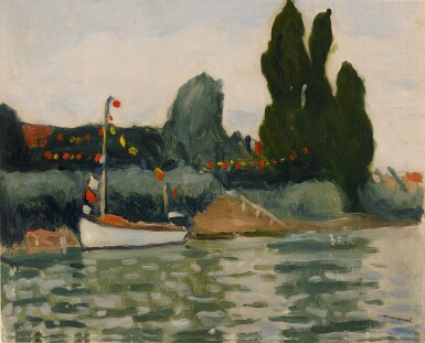 View full screen - View 1 of Lot 605. Poissy, Bateau pavoisé.