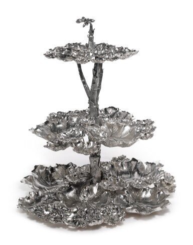 View full screen - View 1 of Lot 33. An Italian Large Silver Three-Tier Geranium Leaf Centerpiece, Buccellati, Milan, 20th Century.