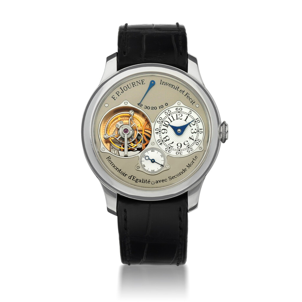 View full screen - View 1 of Lot 47. Tourbillon Souverain Platinum tourbillon wristwatch with constant force device, dead beat seconds and power reserve indication Circa 2005 | F.P. Journe「Tourbillon Souverain」鉑金陀飛輪腕錶備恆動力裝置、跳秒功能及動力儲存顯示,年份約2005.