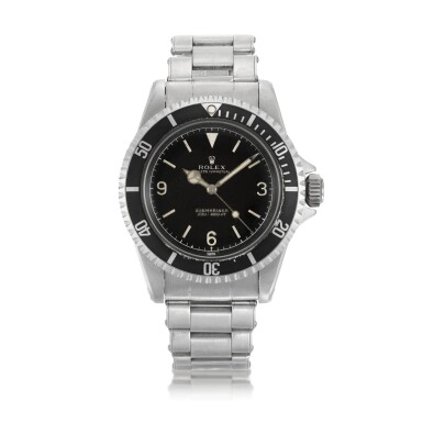 View full screen - View 1 of Lot 2. 'Explorer Dial' Submariner, Ref. 5513 Stainless Steel Wristwatch With Gilt Exclamation Point Dial, Date and Bracelet Circa 1962.