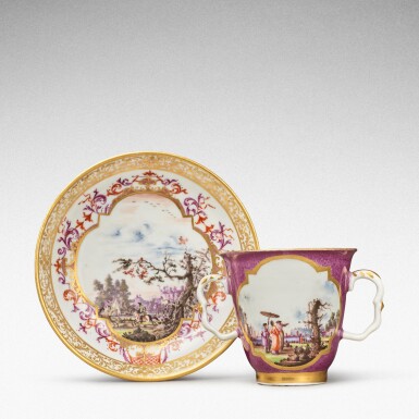 View full screen - View 1 of Lot 110. A Meissen purple-ground two-handled beaker and stand, Circa 1730-35.